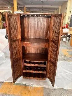 Ribbed bar cabinet opened to check the interior