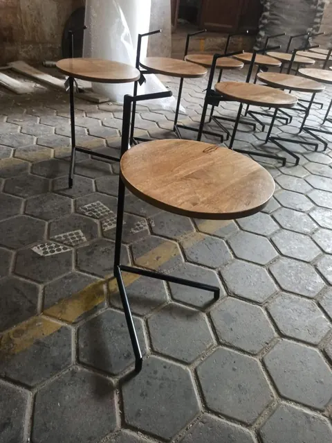 Round sofa tables with iron stands and wooden tops